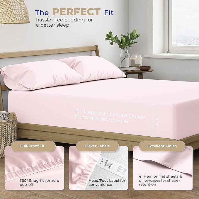 THREAD SPREAD 400 Thread Count California King Cotton Sheets - 4 PC Cal King Size Bed Sheet Set Cotton (Blush), Soft, Cooling, Sateen Weave Hotel-Quality 16" Deep Pocket Bedsheet for Hot Sleepers