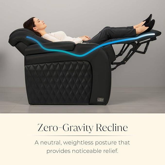 Seatcraft Diamante Zero-Gravity CoolZero Italian Leather Home Theater Seating, Power Headrest, Power Recline, Row of 2, Black