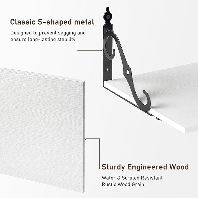Dreamland Deep Floating Shelves, 36" W x 12" D Wall Shelves Set of 2, Wide Display Shelf Wall Mounted with Brackets, Bookshelf for Living Room, Bathroom, Bedroom, White