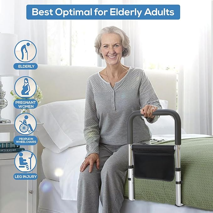 Bed Rails for Ederly Adults Safety, Bed Assist Rails for Seniors Fall Prevent Adjustable Height for Grab Bar Fits King Queen Full Twin Bed…