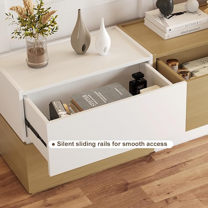 Stackable Storage Drawers, Wooden Drawer Storage Organizer, Modern Nightstands with Wooden Drawers, Small Storage Cabinet, Modular Design, Available in 2 Sizes for Versatile Use Oak and White