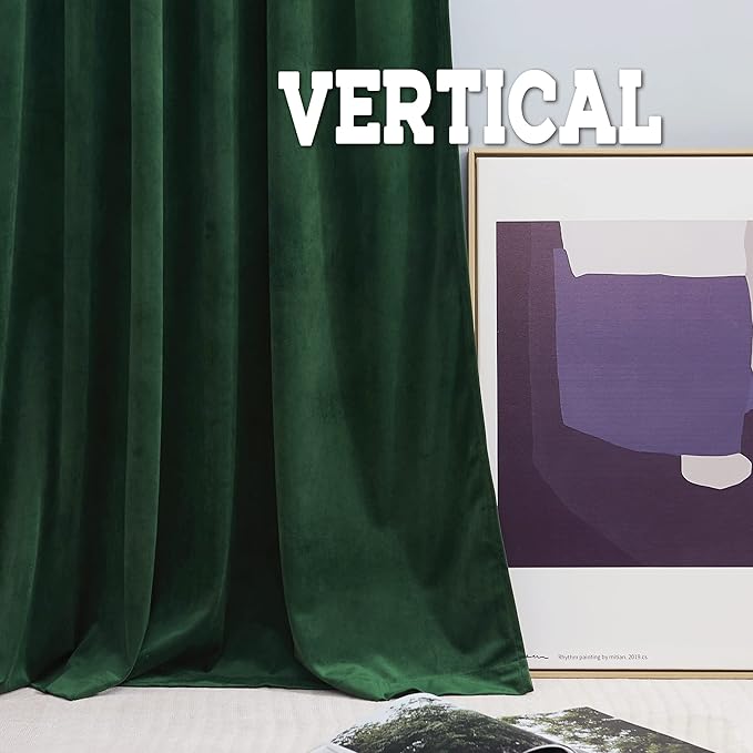 RYB HOME Living Room Curtains, Vintage Velvet Drape Soft Durable Texture Room Darkening Privacy Window Treatment Decorative Backdrop Thermal Curtain for Bedrooom, Hunter Green, W52 x L96 inch, 2 Panel