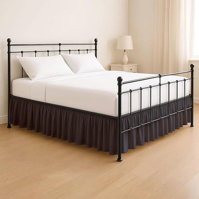 KRISHNA Ruffled Bed Skirt with Split Corners King, 100% Microfiber Hotel Quality, 24 Inch Drop Dust Ruffle Gathered Bedskirt with Platform, 78" x 80", Dark Grey