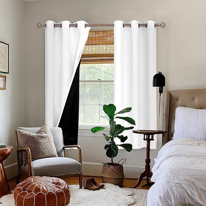 BGment White Blackout Curtains 63 Inch Long - Black Out Curtains for Bedroom Thermal Insulated Curtains for Winter Grommet Total Room Darkening Window Drapes, 2 Panels, 42 x 63 Inch
