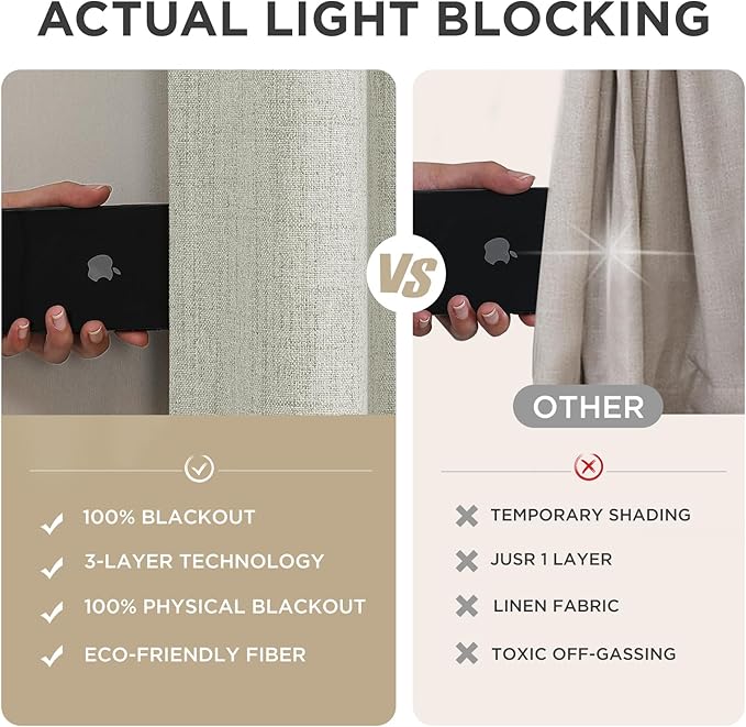 Joydeco Linen Blackout Curtains for Bedroom - 100% Light Blocking 1 Panels, Light Beige Drapes 100" W x 108" L, Thermal Insulated Room Darkening Curtains for Living Room, Rod Pocket & Back Tabs