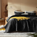 LEAONME Velvet Quilt Full/Queen Size-90''x98'', Lightweight Black Velvet Comforter Set with 2 Pillow Shams, Soft Bedspread Coverlet Quilted Bedding Set for All Season