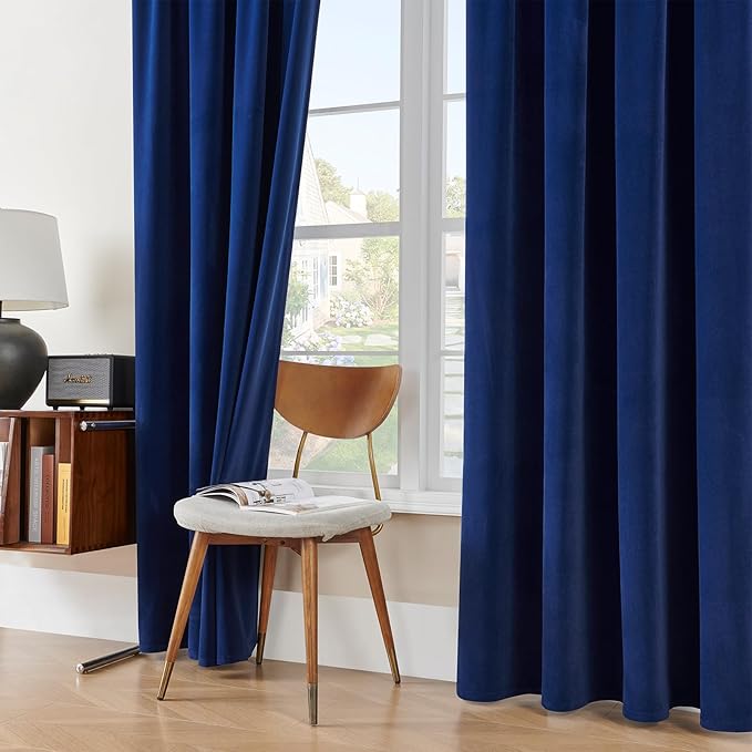 Joydeco Royal Blue Velvet Curtains 90 inch Curtains, Luxury Grommet Blackout Curtain 2 Panels, Thermal Insulated Privacy Room Darkening Window Drapes for Bedroom Living Room Home Theatre (52Wx90L)