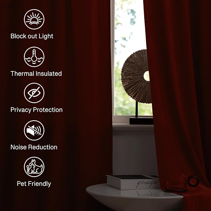 StangH Rust Curtains Velvet - Elegant Rod Pocket Sunlight Blocking Thermal Insulated Home Decoration for Living Room/Guest Room/Baby Nersury, Rust, W52 x L96, 2 Panels