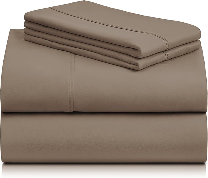 LuxClub 4 PC King Sheet Set, Deep Pockets Wrinkle Free Cooling Bed Sheets Hotel Bedding for Women, Men, Includes 1 Fitted Sheet, 1 Flat Sheet and 2 Pillowcases-Silky Soft Dark Khaki