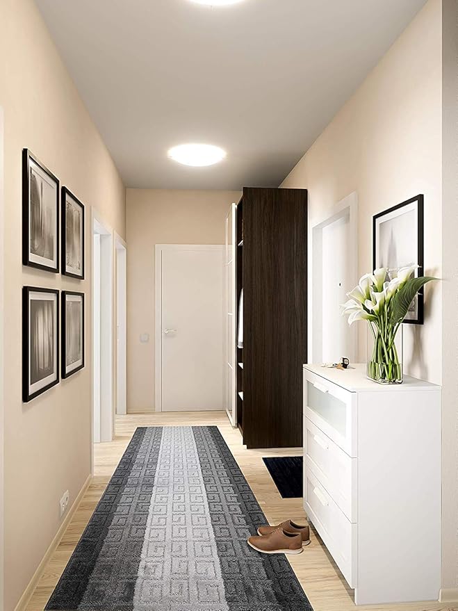 Custom Length Hallway Runner Rug,Slip Resistant,Meander Grey, 26 Inch X 3 feet, Doormat, Sold and Priced Per Foot