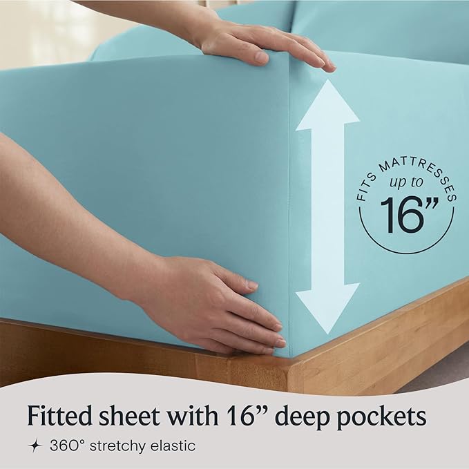 LuxClub 4 PC California King Sheet Set, Deep Pockets Wrinkle Free Cooling Bed Sheets Hotel Bedding for Women, Men, Includes 1 Fitted Sheet, 1 Flat Sheet and 2 Pillowcases-Aqua