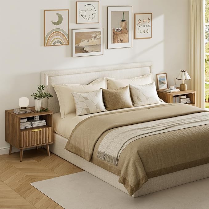 LYNSOM Fluted Dresser and Nightstand Sets 3 Piece, 5-Drawers Dresser and 1-Drawer Nightstands Set of 2, Wood Bedroom Furniture Set for Home, Bedroom, Hallway, Walnut