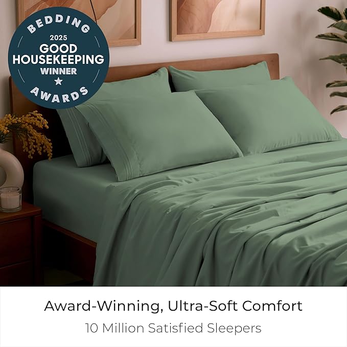 Mellanni Queen Sheet Set - 6-Piece Iconic Collection Bedding, (Including 4 Pillowcases), 16-Inch Deep Pocket, Easy Care, Extra Soft, Cooling Sheets, Brushed Microfiber - Sage