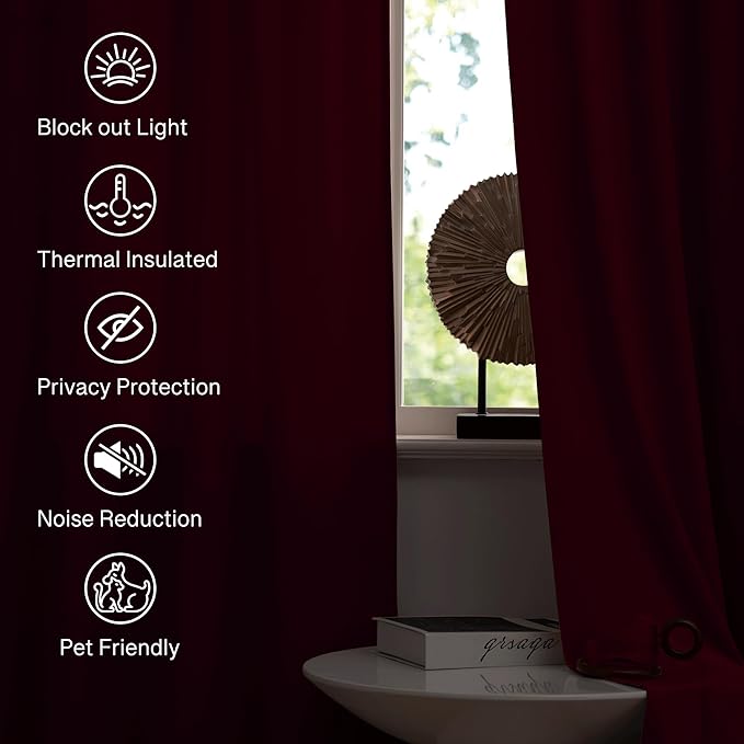 StangH Christmas Red Velvet Curtains 94 inches Luxurious Room Darkening Window Drapes for Living Room, Soft Thermal Insulated Curtains for Theater, W52 x L94, 2 Panels