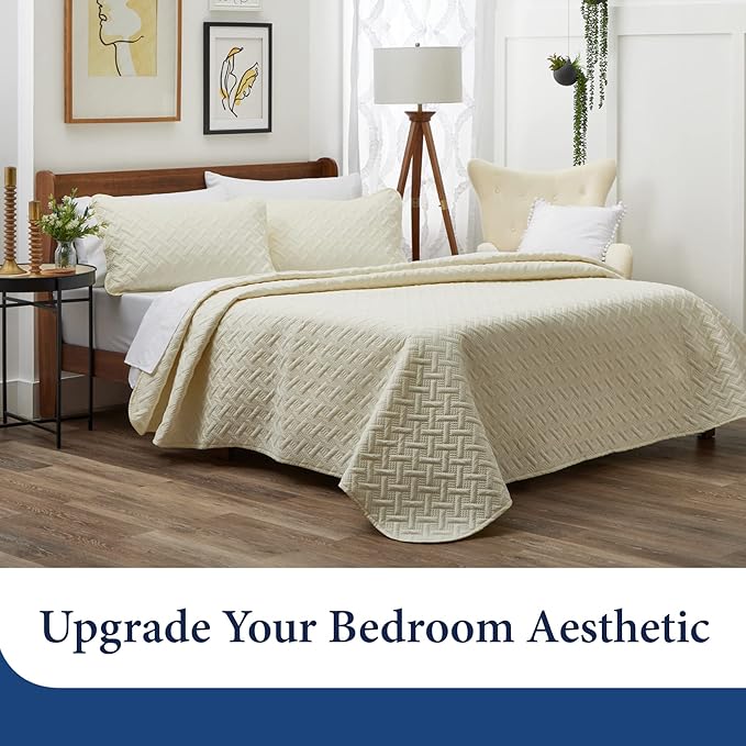 Cosy House Collection Luxury Rayon Derived from Bamboo 3-Piece Quilt Set - Ultra Soft Quilted Coverlet Bedspread - Classic Weave Stitch - Includes Quilt and 2 Pillow Shams (Full/Queen, Sage Green)