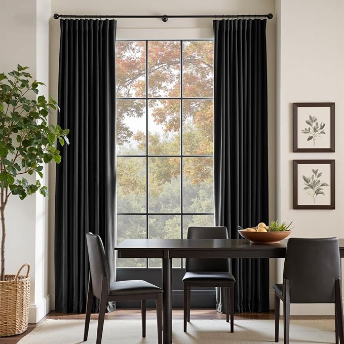 Lazzzy Velvet Blackout Curtains Thermal Insulated Room Window Drapes Super Soft Luxury Curtains for Living Room Bedroom Rod Pocket 2 Panels, Black, 62" W x 84" L