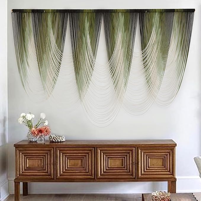 Macrame Wall Hanging Dip-Dyed Large Macrame Wall Decor Yarn Tapestry 57" W x 41" L For Headboard Bedroom Living Room Boho Fiber Home Art