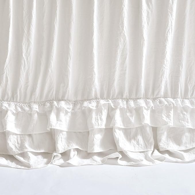 Lush Decor Ella Ruffle Lace Bedspread, 3 Piece Set, King, Neutral - Cute Bed Set - King Bedding - Beige Bedding - Coquette Decor - Neutral Ruffle Trim - Beige Lace Trim