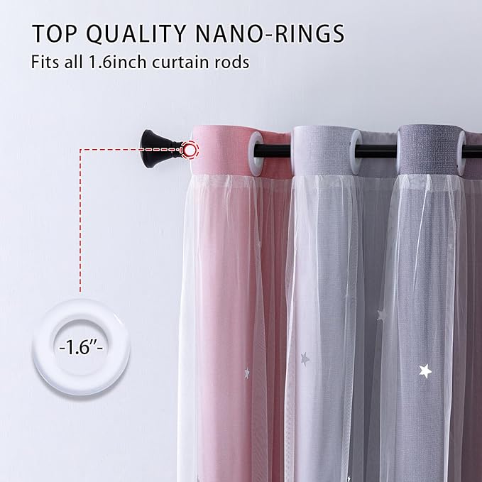 XiDi Dream Star Blackout Curtains for Kids Rooms Girl Princess Curtain for Daughter Bedroom Window (Pink Grey, W34 X L72)