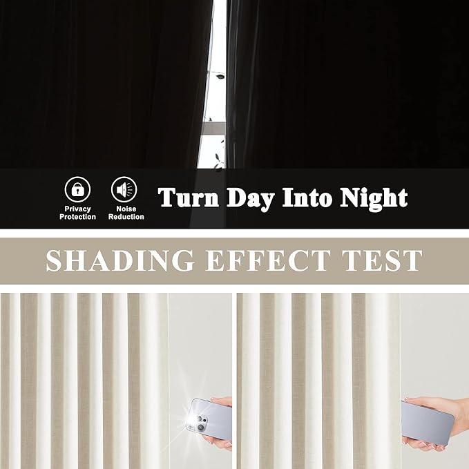 Vision Home Natural Linen Full Blackout Curtains 95 inch Long for Bedroom Living Room Darkening Light Blocking Window Panels Thermal Insulated Rod Pocket Back Tab Neutral Drapes 56" Wx95 Lx2
