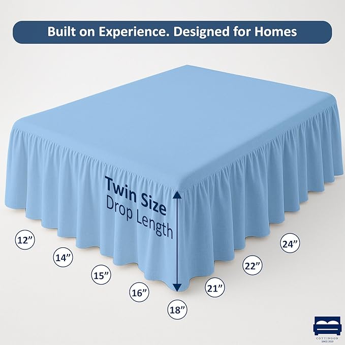Cottingon Ruffled Bed Skirt with Split Corners-Dust Ruffle - 14" Drop 100% Microfiber Soft,Sheen & Luxurious Look - Bed Skirts (Light Blue -Twin)