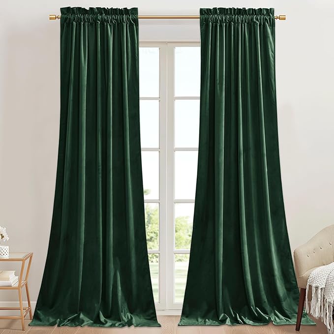 StangH Christmas Dark Green Curtains Soft Thick Velvet Room Darkening Privacy Protect Panels for Window Door Nursery Bedroom Rod Pocket Luxury Curtains, W42 x L84, 2 Panels