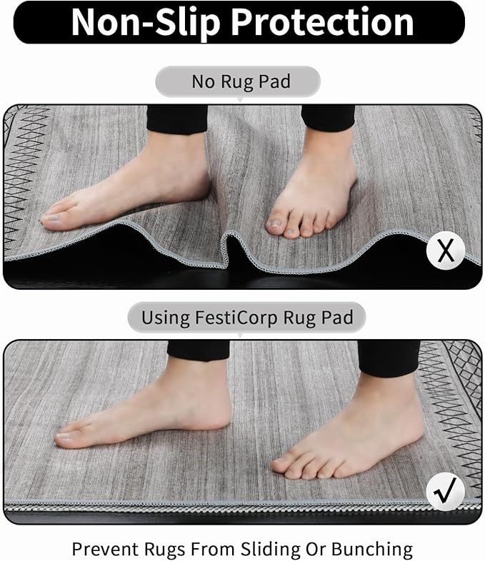 FestiCorp Non Slip Rug Pads 4x6 Ft Non Skid Rug Pad Gripper, Anti-Slip Carpet Rug Mats for Under Rugs and Hard Surface Floors