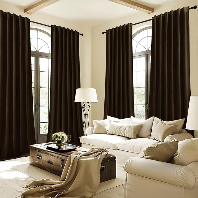 Brown Velvet Curtains Extra Long Room Darkening Drapes Super Soft Elegant Thermal Insulated Soundproof Privacy Window Curtains for Bedroom Living Room, Back Tab Rod Pocket, W52 x L108, 2 Panels