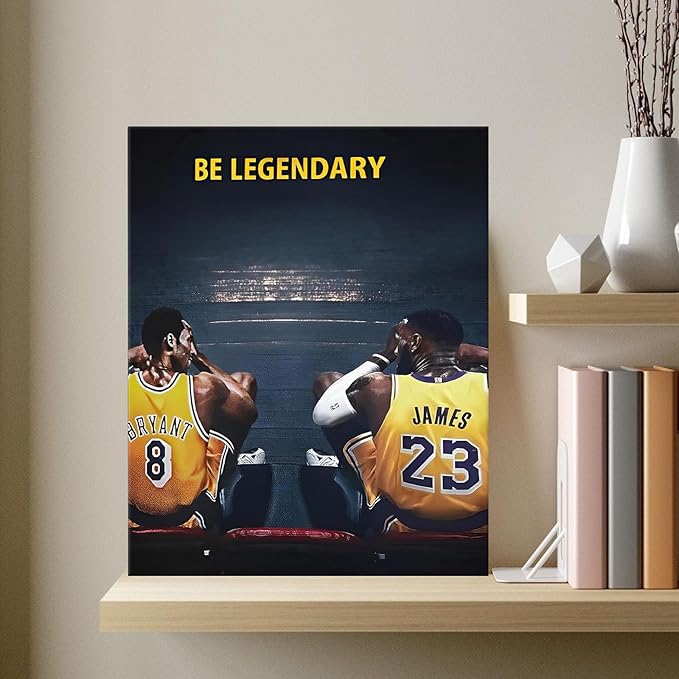 Kobe Bryant and LeBron James Canvas Wall Art Print Poster, Be Legendary Inspirational Sports Picture Artwork, Motivational Mamba Mentality Wall Decor for Home Office Gym Living Room, Framed 11x14inch