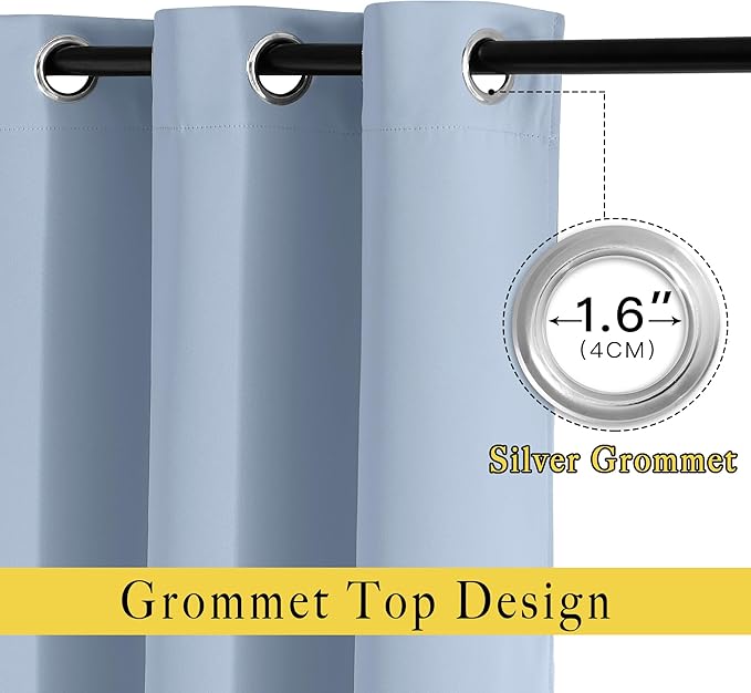 NICETOWN Vintage Blue Blackout Curtains for Doorway, Grommet Privacy Window Treatment Energy Saving Thermal Insulated Room Darkening Drapes for Bedroom, 2 Panels, W46 x L80