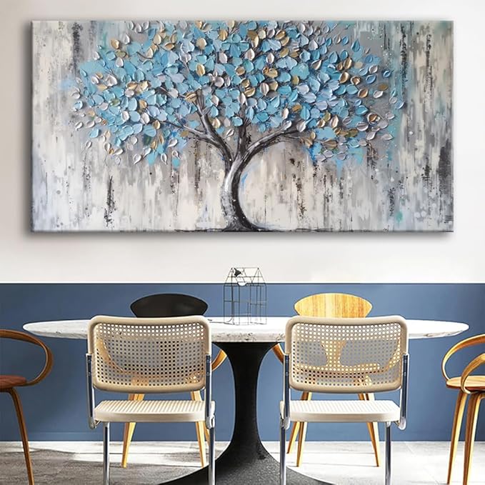 Huaaliunn Blue Tree Canvas Wall Art - Modern Botanical Paintings for Living Room, Bedroom Wall Decor,Art for Home or Office Decoration, Large Wall Art 71x36in