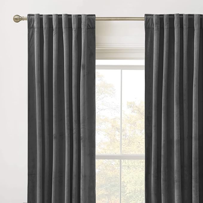 RYB HOME Grey Velvet Curtains 102 inches, Back Tab Soft Fabric Room Darkening Thermal Insulated Luxurious Home Decor Curtains for Living Room Bedroom, W 52" x L 102", 2 Panels Set