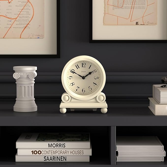 JONES CLOCKS® Maida Vale Mantel Clock | Small Traditional Desk Clock | Pale Cream | Pretty & Charming Ideal for Mantelpiece, Bookshelf or Bedside
