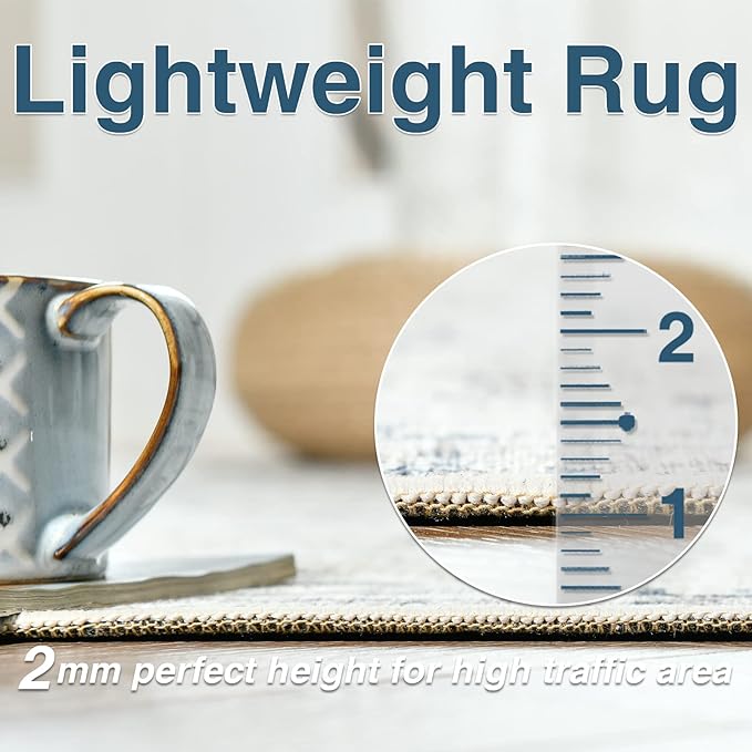 jinchan Kalen Area Rug 6x9 Washable Living Room Rug Vintage Indoor Large Floor Cover Retro Accent Mat Distressed Floral Country Boho Non Slip Thin Carpet for Bedroom Dining Room Office Blue Multi