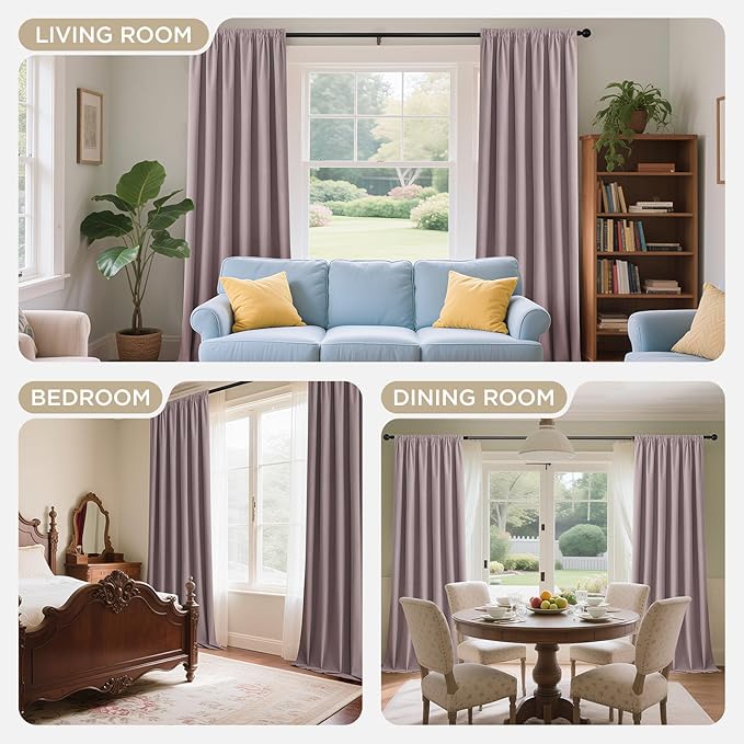 Joydeco Rose Pink 100% Blackout Curtains 96 Inch 2 Panels, Luxury Thermal Pink Velvet Curtains for Bedroom Living Room, Soundproof Blackout Window Drapes, Rod Pocket & Back Tab (52W x 96L)