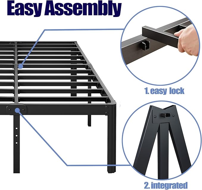 Hunlostten 18in Full Size Bed Frame No Box Spring Needed, Heavy Duty Metal Platform Bed Frame Full with Round Corners, Easy Assembly, Noise Free, Black