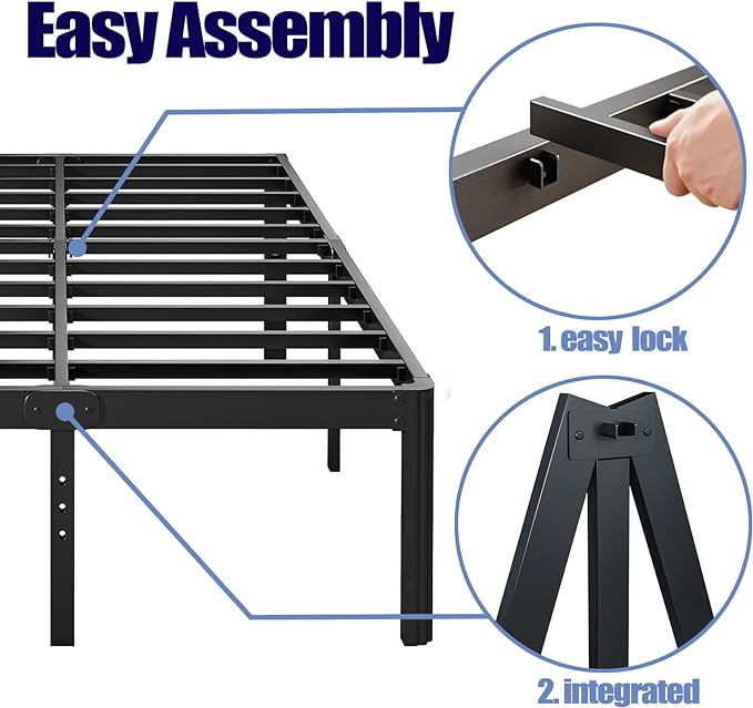 Hunlostten 14in Full Size Bed Frame No Box Spring Needed, Heavy Duty Metal Platform Bed Frame Full with Round Corners, Easy Assembly, Noise Free, Black