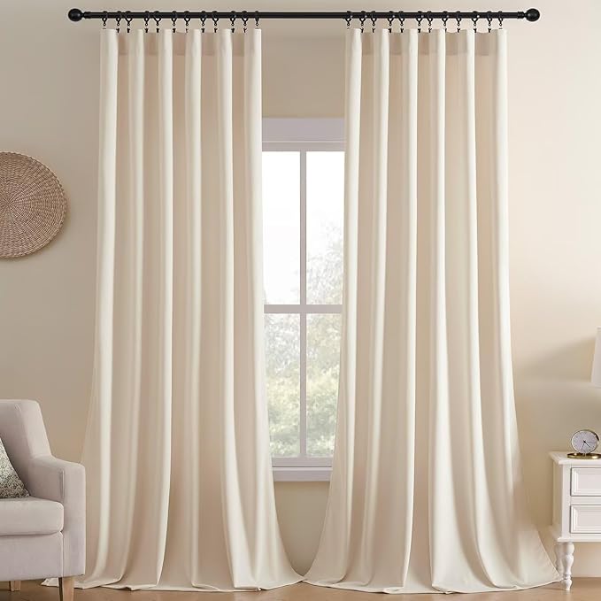 Joydeco Velvet Curtains White Blackout Curtains Thermal Insulated 72 inches Long Window Curtains Super Soft Room Darkening Drapes for Bedroom Living Room Elegant Rod Pocket 2 Panels Cream White