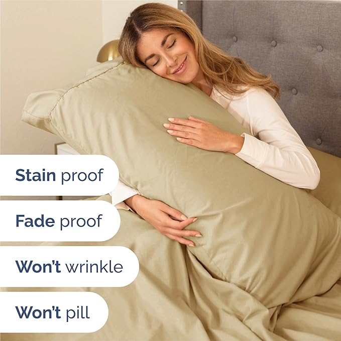 Twin XL 4 Piece Sheet Set - Cooling, Comfy & Breathable - Hotel Luxury Bedding, Includes Fitted Sheet for Women, Men, Kids and Teens - 1 Flat, 1 Fitted Sheet, 2 Pillowcases with Deep Pockets - Beige