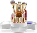 Masirs Small Rotating Makeup Organizer - Mini Yet Spacious Cosmetic Storage Solution with Multiple Compartments - The Perfect Spinning Make-Up Caddy for Vanity or Bathroom Counter (Square - White)