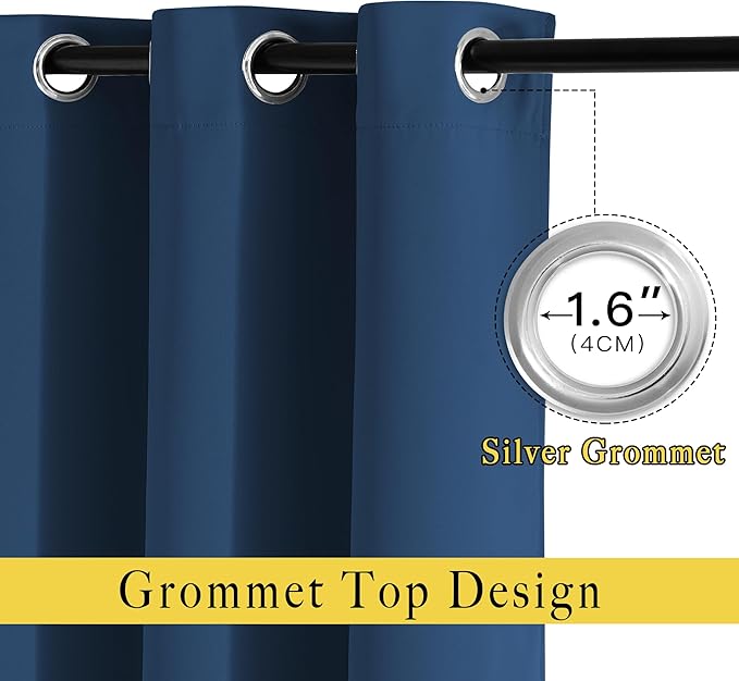NICETOWN Room Darkening Curtains for Living Room, Grommet Window Treatment Thermal Insulated Solid Sound Reducing Drapes for Bedroom, Moroccan Blue, Set of 2, W52 x L102