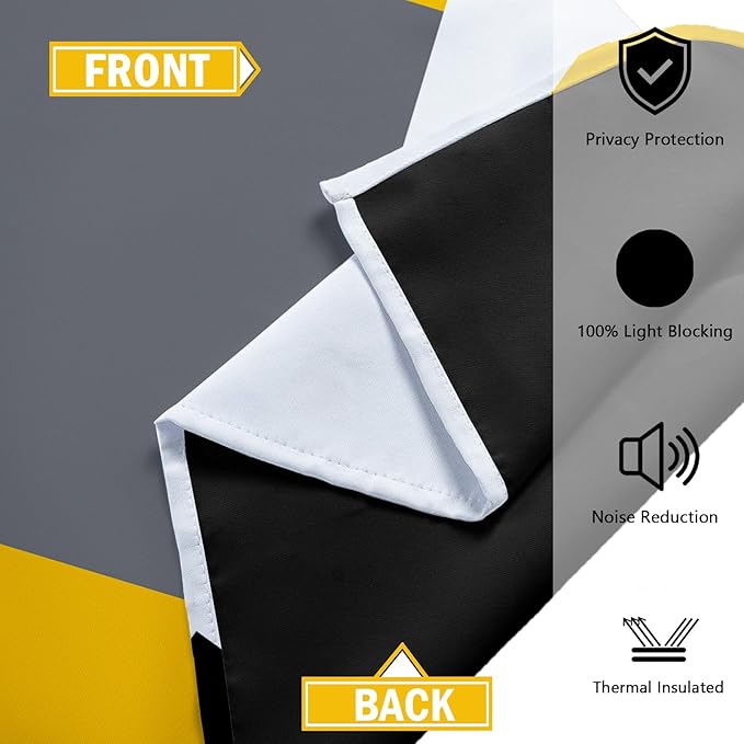 Yellow 100% Blackout Curtains for Bedroom 72 inch Length 2 Panels Set White Grey Modern Abstract Geometric Black Out Curtains Insulated Room Darkening Window Drapes for Living Room, 42Wx72L