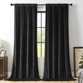 Joydeco Velvet Curtains Extra Wide, Long Luxury Black Blackout Thermal Insulated Rod Pocket Window Curtains, Super Soft Room Darkening Drapes for Living Room Bedroom, W100 x L90 Inch, Black