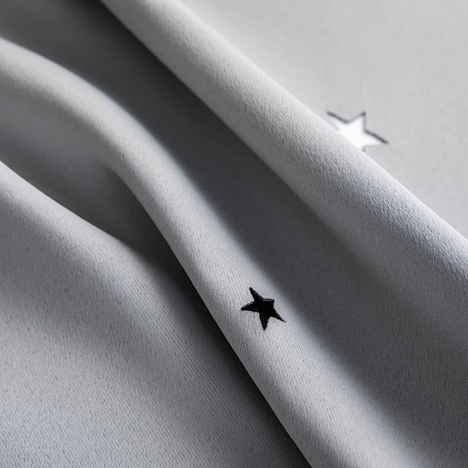 Star Double Layer Blackout Curtains for Bedroom & Kids, Cute, 108 Inches Long, 2 Panels Set, Grey, 42 X 108 Inches