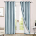 Macochico 100% Blackout Chenille Curtains for Living Room Classic Chenille Window Curtain Panels Thermal Drapes for Bedroom Hotel Grommet Curtains with Tieback Light Blue 84" Wx96 L 1 Panel
