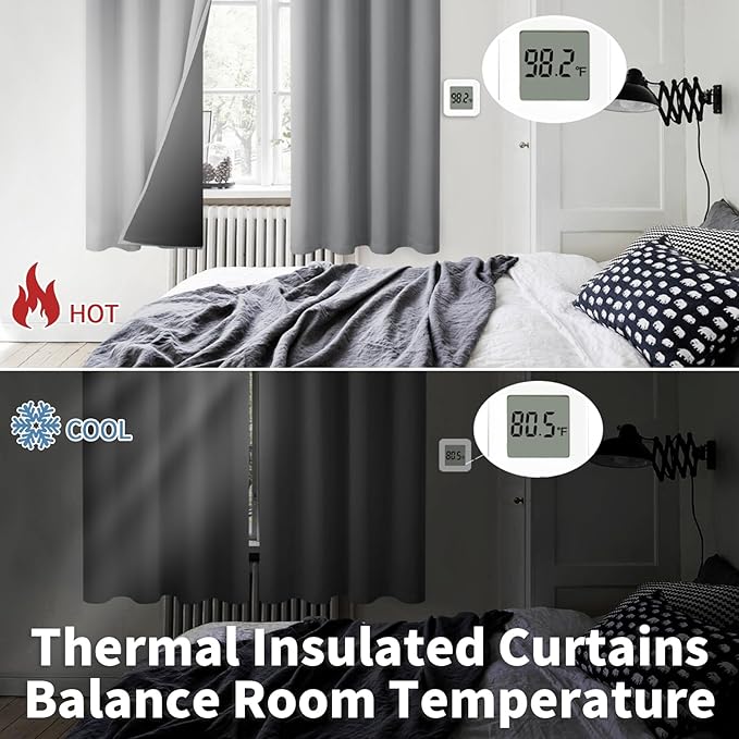 BGment Thermal Insulated 100% Blackout Curtains 84 Inch Length 2 Panels, Total Light Blocking Curtains for Bedroom, Grommet Window Drapes with Thick Black Liner, 42 Inch Wide Each Panel, Dove Grey