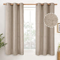 YoungsTex Short Linen Curtains 45 lnch Length, Semi Sheer Drapes with Bronze Grommet Ligth Filtering for Kitchen Bathroom Living Room Windows Lightweight, Dark Oatmeal, 2 Panels, 42 X 45 Inch