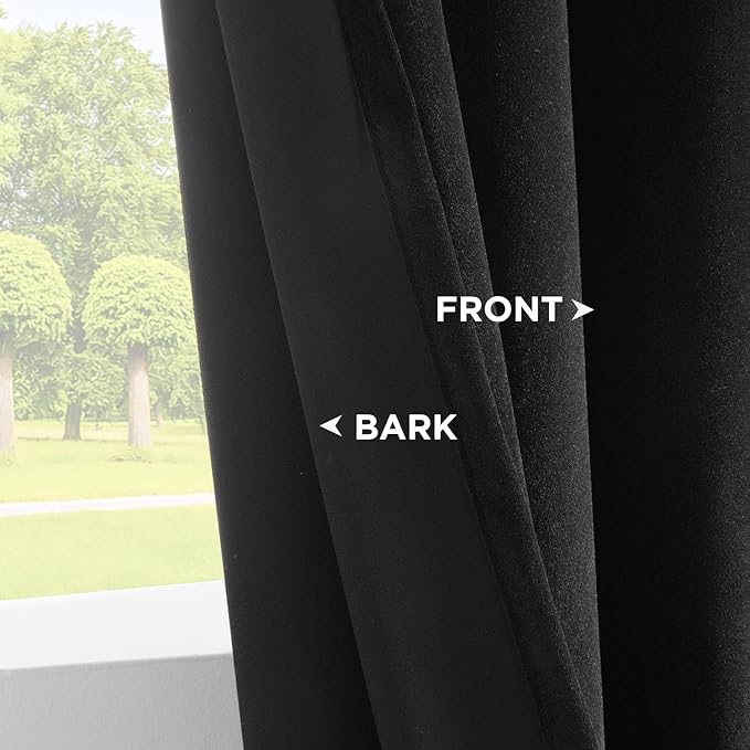 Joydeco Black Velvet Curtains 72 Inches Long, Luxury Grommet Blackout Curtain 2 Panels, Thermal Insulated Privacy Room Darkening Window Drapes for Bedroom Living Room Home Theatre (52Wx72L)