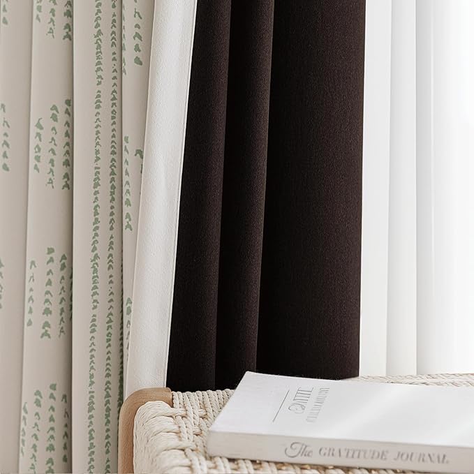 100% Boho Blackout Curtains 84 Inches Long for Bedroom, Green on Beige Patterned Bohemian Curtains for Living Room, Geometric Striped Thermal Insulated Window Drapes Gromment Top 2 Panels