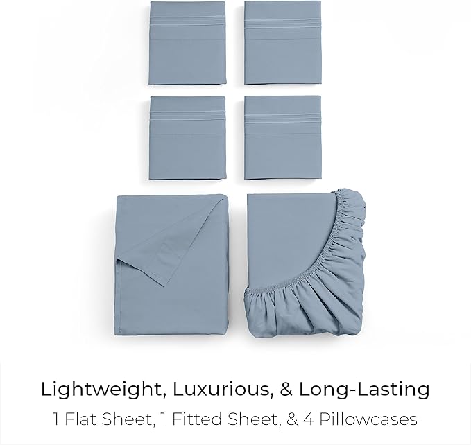 Mellanni King Sheet Set - 6-Piece Iconic Collection Bedding, (Including 4 Pillowcases), 16-Inch Deep Pocket, Easy Care, Extra Soft, Cooling Sheets, Brushed Microfiber - Blue Hydrangea
